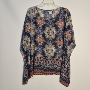 ARIAT Women M Boho Festival Hippie Western Aztec Print Sheer Poncho